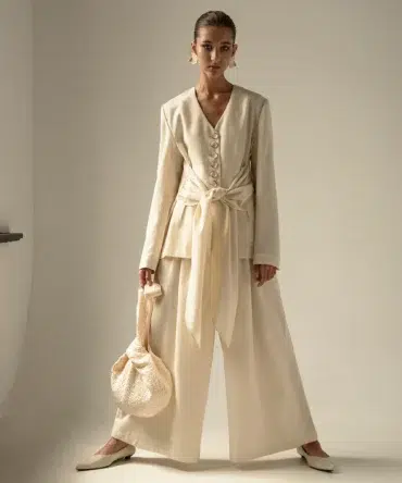 AP014 - Cream Vintage Wool Wide Leg Pants