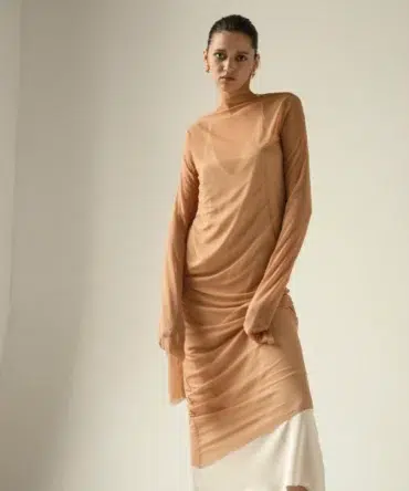 AP008 - Endless Sleeves Nude Tulle Dress