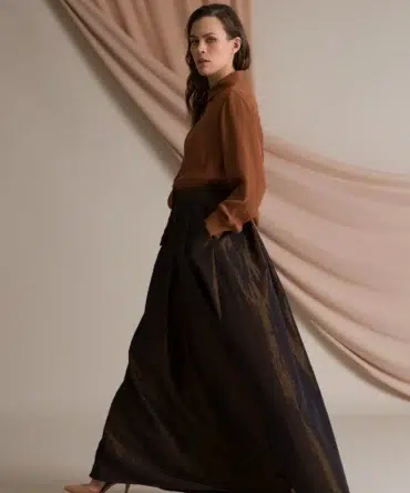 AP004 - Elena Wide Hem Maxi Skirt Dark Brown