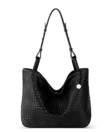 Los Feliz Medium Tote - Leather - Black Woven