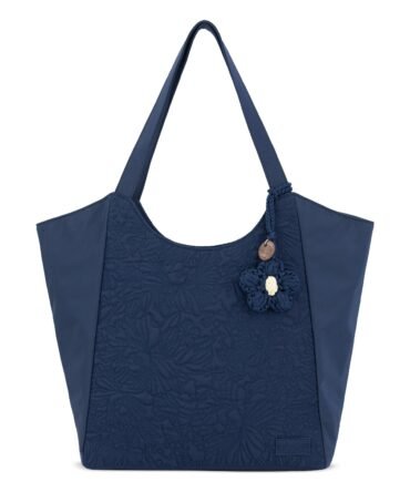 Roma Large Tote - EcoTwill - Navy Flower Blossom Quilted