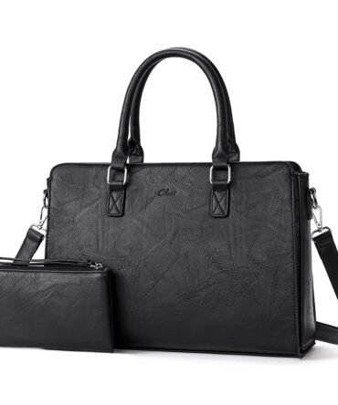 Purses and Handbags for Women Vegan Leather Tote Bag Ladies Satchel with Clutch Set 2pcs