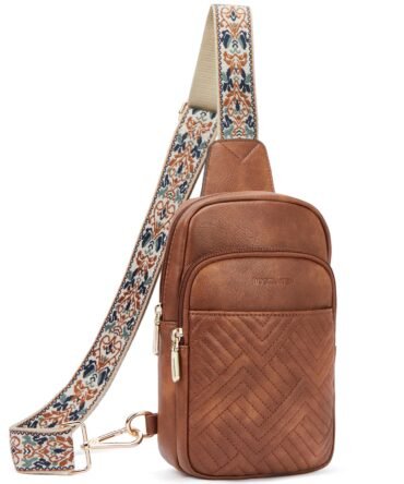 Aurora Chevron Quilted Embroidered Strap Sling Bag