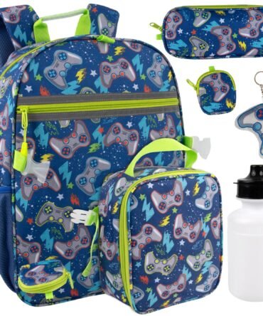6-in-1 Gamer Themed Printed Backpacks Including bottle, Lunch Bag, Pencil Case & Accessory Pouch