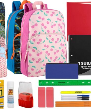 17-Inch Printed Backpack & 20-Piece School Supplies Kit - 8 Prints