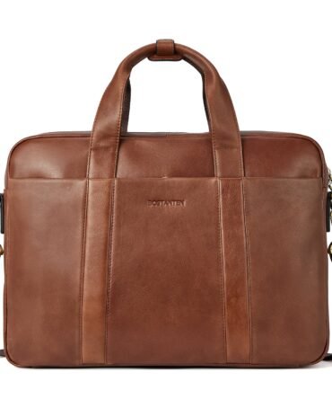 Soft Leather Briefcase with Shoulder Strap for 15.6 inch Laptop - Perfect for Men
